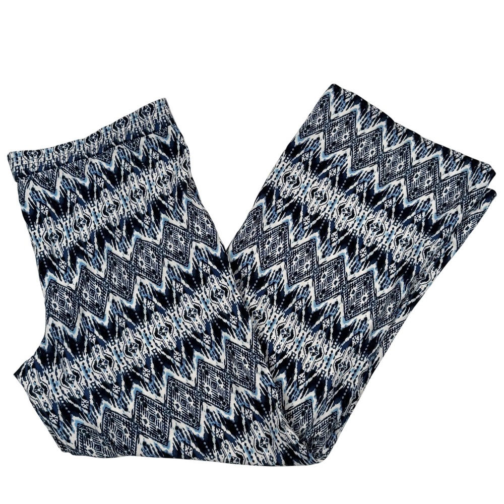 Iz Byer Pants XL Blue Tribal Wide Leg Pull On Rayon Boho‎ Coastal Vacation Beach